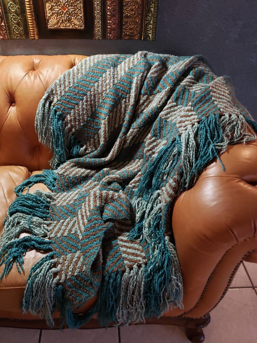 Pier 1 Teal Turquoise Chunky Knit Throw Blanket Fringe Trim Oversized Cozy